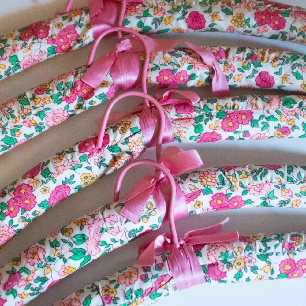 Cloth Covered Floral Hangers | Vintage Set of 5